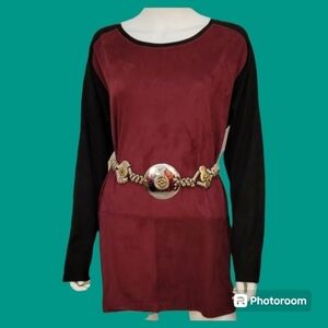 JOH Anthropologie Vegan Suede Oversized Oxblood Long Sleeve Tunic